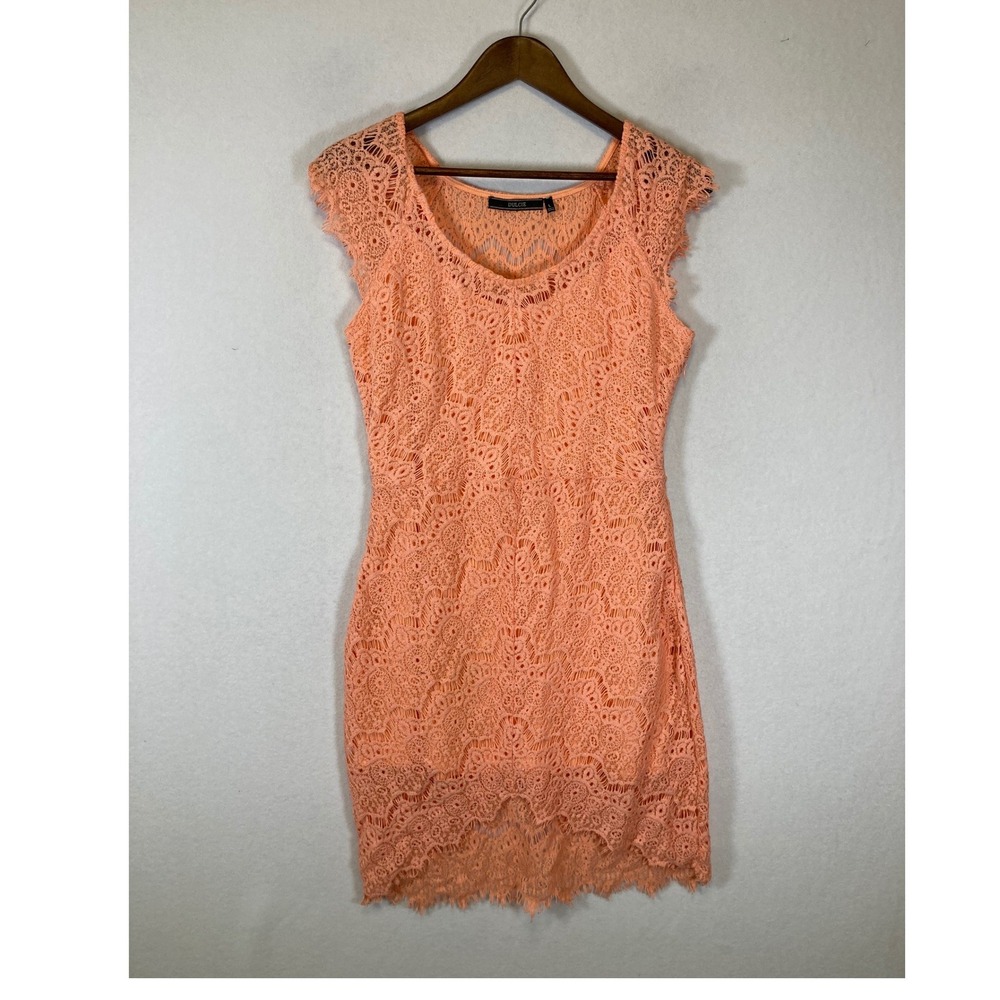 Romantic Dulcie Women Large Peach Floral Lace Cap Sleeve High-Low‎ Dress Y4340